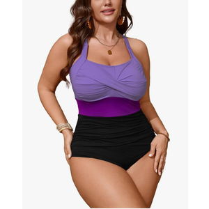 SCOMCHIC Women Plus Size One Piece Swimsuit Tummy Control Bathing Suit Color Block Ruched Swim Suits Swimwear 3XL