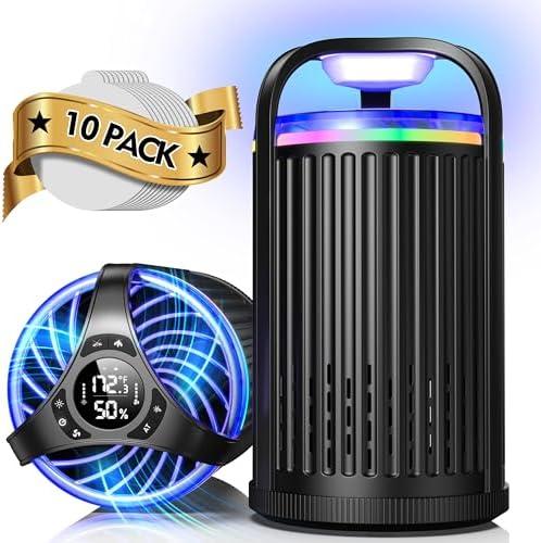 Fly Trap Indoor, 3 in 1 Fruit Fly Traps for Indoors Gnat Traps for House Indoor, Smart Flying Insect Trap Bugs Light Mosquito Catcher with 10 Refills, Ideal for Kitchen, Graden, RV, Office - Black