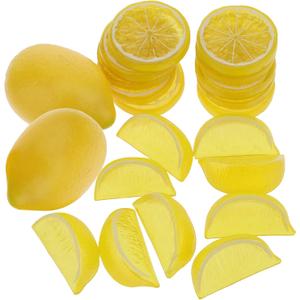 Woration 20 Pack Simulation Lemon & Slices Blocks Set, Artificial Plastic Lemon Slice Lifelike Fake Lemon Decor Fake Fruit for Wedding Photography Prop Party Display
