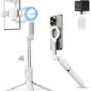 Magnetic Phone Tripod Selfie Stick, 40.9" Extendable Cell Phone Tripod Stand for iPhone 16 15 14 13 12 MagSafe Phone Case with Phone Clamp & Wireless Remote for Selfie Vlogging Video Recording-White
