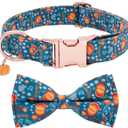 Faygarsle Bow Tie Dog Collar Halloween Fall for Small Medium Large Dogs Fashionable Cute Collars for Male Female Dogs Orange Cotton Collar with Metal Buckle Pumpkin Chestnuts Pattern M