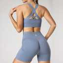 Evercute Sports Bra for Women Padded Medium Support Criss Cross Strappy Bras Seamless High Impact Yoga Exercise Athletic Bras (Large, black White Gray Pink Dusty Blue 5 Pack)