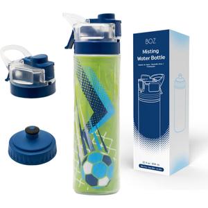 BOZ Champion 22 oz (650ml) Soccer-Themed Squeeze Water Bottle | Refreshing Mist Spray, Sturdy Insulated Design, Leak-Proof, Easy to Clean Sports Hydration Solution for Active Kids and Teens