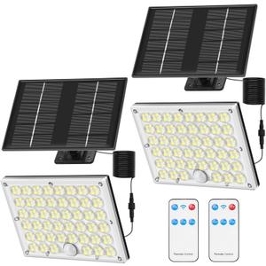 Solar Lights Outdoor Waterproof Motion Sensor Security Lights with Remote, 3 Modes 184 LED Upgraded Convex Lens 150% Bright, 16.4 Ft Cord, Outdoor Flood Light for Backyard, Garage, Barn