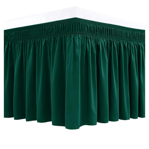 Biscaynebay Wrap Around Bed Skirts for Queen Beds 15" Drop, Christmas Hunter Green Adjustable Elastic Dust Ruffles Easy Fit Wrinkle & Fade Resistant Silky Luxurious Fabric Machine Washable