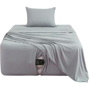 Extra Deep Pocket Twin Sheet Set for Air Mattress, 3 Piece Air Bed Sheets Set with 18-24 Inches Depth, Soft & Breathable Inflatable Bed Sheet Set with Flat Sheet, Fitted Sheet and Pillowcase, Grey (Gray)