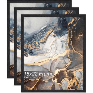 Fxojyvo Engineered Wood 18x22 Picture Frame Set of 3, Black Frame for 18 x 22 Inch Picture Poster Photo, Light Weight 18 by 22 Frame with Wood-grain for Wall - 3 Pack/Black/18 x22