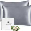 Ravmix Silk Pillow Cases 2 Pack with Zipper, 21momme Mulberry Silk Pillowcase for Hair Skin, Soft Smooth Breathable Cool Pillow Cover for Beauty Sleep with Gift Box(Standard 20"x26", Lilac Grey)