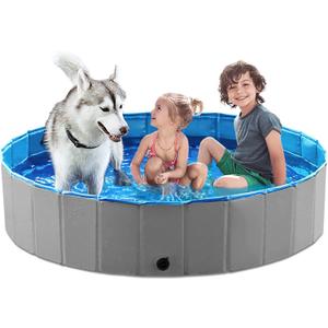 Jasonwell Foldable Dog Pet Bath Pool Collapsible Dog Pet Pool Bathing Tub Kiddie Pool Doggie Wading Pool for Puppy Small Medium Large Dogs Cats and Kids 55.1" Grey (Mdf Wood Gray)