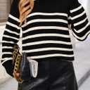 KIRUNDO Women's Striped Sweaters 2024 Fall Winter Outfits Crewneck Ribbed Knit Pullover Trendy Tops with Metal Buttons (Black,Small)