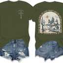 Western Shirts for Women Cowgirl Shirt Vintage Cowboy Country Graphic T Shirt Bible Verse Christian Inspirational Tops (Large, Army Green)