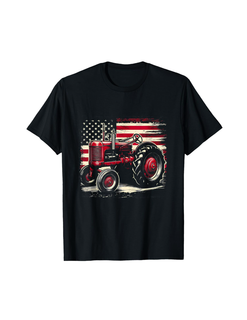 Old Farmall Cub Tractor American Flag Patriotic Farming Farm T-Shirt,XL