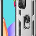 Dionsibei Military Grade Drop Impact for Samsung Galaxy A52 5G Case 360 Metal Rotating Ring Kickstand Holder Armor Heavy Duty Shockproof Cover for Galaxy A52 5G/4G Phone Case (Silver)