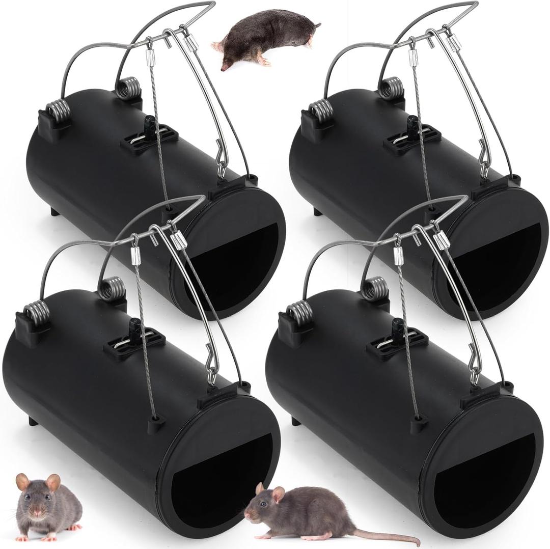 Qualirey 4 Pack Black Hole Gopher Trap 6.7 Inch Tunnel Mole Traps Gopher Killer Outdoor Vole Traps Rodent Rat Stations Reusable for Lawn Yard Garden