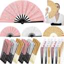 24 Pcs Large Folding Hand Fans for Line Dancing, Fan with Bag Clapping Popping Raves Fans Bulk for Wedding Edm Club Party Decoration(Gold Rose, Gold, Silver)