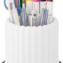 Anyoifax 360 Rotating Pen Holder 7 Slots Desk Organizer Removable Pencil Cup Plastic Art Supplies and Accessories Desktop Storage Box Caddy for Office, School, Home (White)
