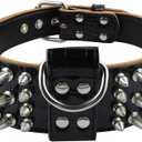 PET ARTIST 2" Wide Luxury Sharp Spiked Dog Collar, Durable Anti-Biting Leather Dog Collar for Medium & Large Dogs, Black, L, Neck for 19-22"