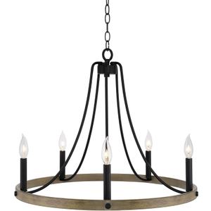 Kira Home Fairbrook 25" 5-Light Rustic Farmhouse Wagon Wheel Chandelier, Round Kitchen Island Light, Smoked Birch Wood Style + Black Finish