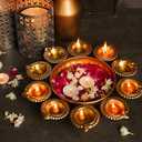 KRATI EXPORTS Urli Bowl 14 Inch 12 Diya Holder Indian Diwali Decorations Floating Flowers and Tea Light Candle Holder Pooja Navratri