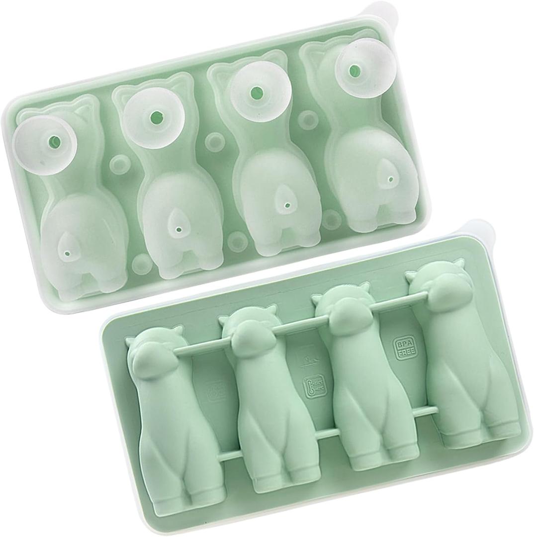 Cute Ice Tray, Novelty Animal Ice Mold, 11.1x19.5x4.9cm, Alpaca Shape Silicone Candy Moulds, 4-Cavity Design for Whiskey Cocktails, Tea, Coffee, Cupcake Toppers, Kitchen Tool (Green)