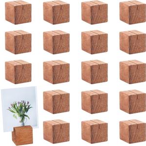 OLYCRAFT 20 Pcs Wood Place Card Holders Pine Wood Table Number Stands Saddle Brown Square Table Sign Stands for Wedding Dinner Home Party Events Decoration - 14.2g/pc (30x30x30mm-1mm slot)