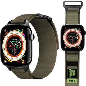 Compatible with Apple Watch iWatch Nylon Band Series 10 9 8 7 6 5 4 3 2 1 Ultra FE 49mm 46mm 45mm 44mm 42mm 41mm 40mm 38mm Men Sport Tactical Rugged Loop Breathable Strap (Green)