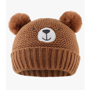 Cute Bear Baby Beanie Pompom Baby Boys Hat Infant Toddler Winter Knitted Beanies for Girls, S