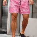 DIOTSR Mens Graphic Shorts Boho Paisley Shorts Athletic Basketball Bandana Shorts Running Streetwear Drawstring Waist (Pink, XS)