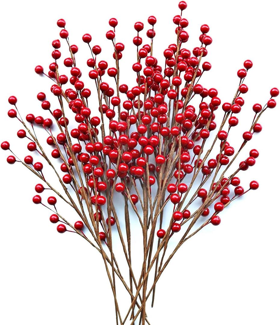 12 Pcs Artificial Red Berries Stems 13.5" Waterproof Berry Branches for Home Holiday Wedding DIY Crafts Decor
