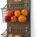 Duraaamo 2 Tier Hanging Wall Fruit Basket for Kitchen Hanging Friut Baskets Wall Mount Fruit Basket Hang Potato and Onion Storage Bin with Chalkboard Rustic Walls Baskets for Kitchen Gifts
