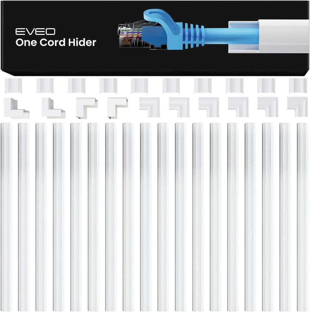 EVEO Cable Hider - One Cord Hider 300 Cord Cover Wall Cable Hider, Cable Concealer, Wire Hiders for TV on Wall. Cable Management, Cord Hider Cable Raceway Wire Covers for Cords (White, Small)