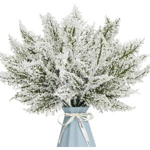 24PCS Artificial Pine Needles Branches 12.4" Christmas Greenery Stems Green Plants Fake Pine Sprigs Faux Pine Leaves Picks Crafts Sprays for Xmas Tree DIY Wreaths Garlands Home Decoration (24, Snow)