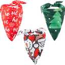 Christmas Bandanas for Dogs 3-Pack Snowflake, Tree, Santa, Reindeer, Snowman Winter Stocking Bandanna Handkerchief Gift for Puppies, Small, Large Breed or People (Christmas Pack 1, Large)
