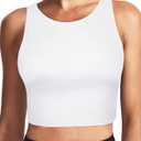 High Neck Longline Sports Bras for Women with Built in Bra Pads U Back Yoga Sports Bra Push up Workout Crop Tank Tops (White, M)