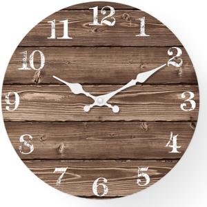 XFM Brown Wooden Wall Clock Battery Operated 14 Inch Rustic Farmhouse Clocks for Walls Silent Wall Clock for Office (No Solid Wood, it is with MDF Material)