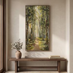 Framed Vintage Forest Landscape Vertical Wall Art for Living Room, 20x40 In