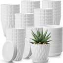 48 Pack 4 Inch Plant Pots Bulk Small Pots for Succulents Waffle Texture Plastic Planter with Drainage Holes and Saucers for Indoor Outdoor Plants Flowers, Seedlings (White)