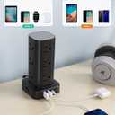 Power Strip Tower with Multiple Outlets, Flat Plug Surge Protector Tower Extension Cord with 12 AC Outlets 4 USB Ports (2 USB C), 6FT Cord Power Tower Surge Protector for Home Office Dorm Room, Black