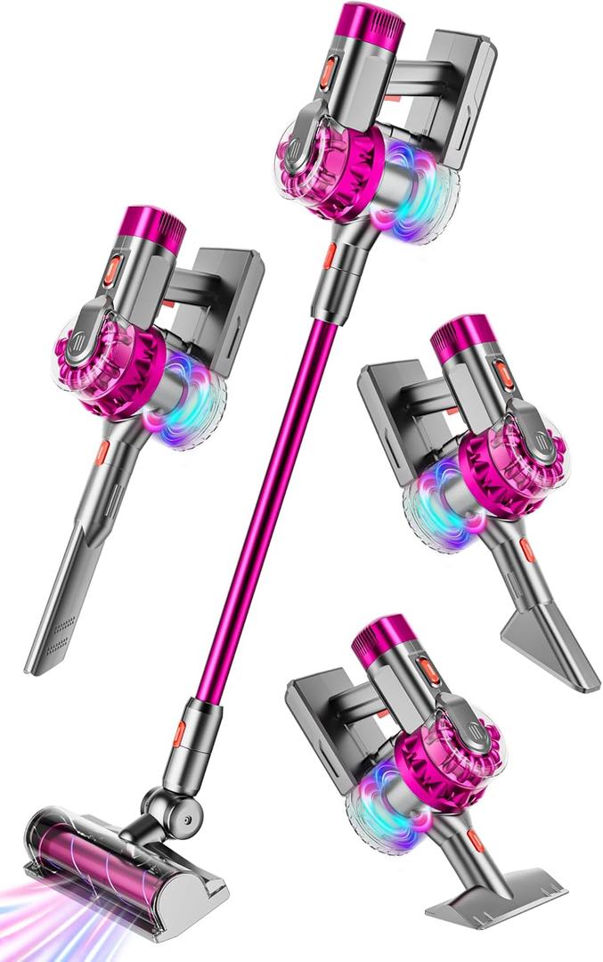 4-in-1 Kids Toy Vacuum That Works, Toddler Pretend Play Cleaning Set with Real Suction, Toys Working Cleaner Birthday Idea for 3 4 5 6 7+ Year Girl Boy (Rose Red)