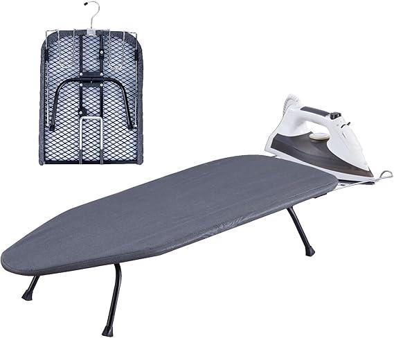 Foldable Table Top Ironing Board with Iron Rest, Portable Ironing Board Small with Heat Resistant Cotton Cover, Mini Iron Board for Small Space and Travel, 31"x12", Black