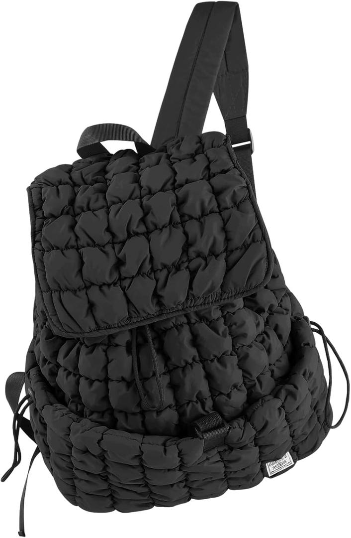 CONTAIL 18L Women Puffy Backpack,Qulited Puffer Bookbag,Black