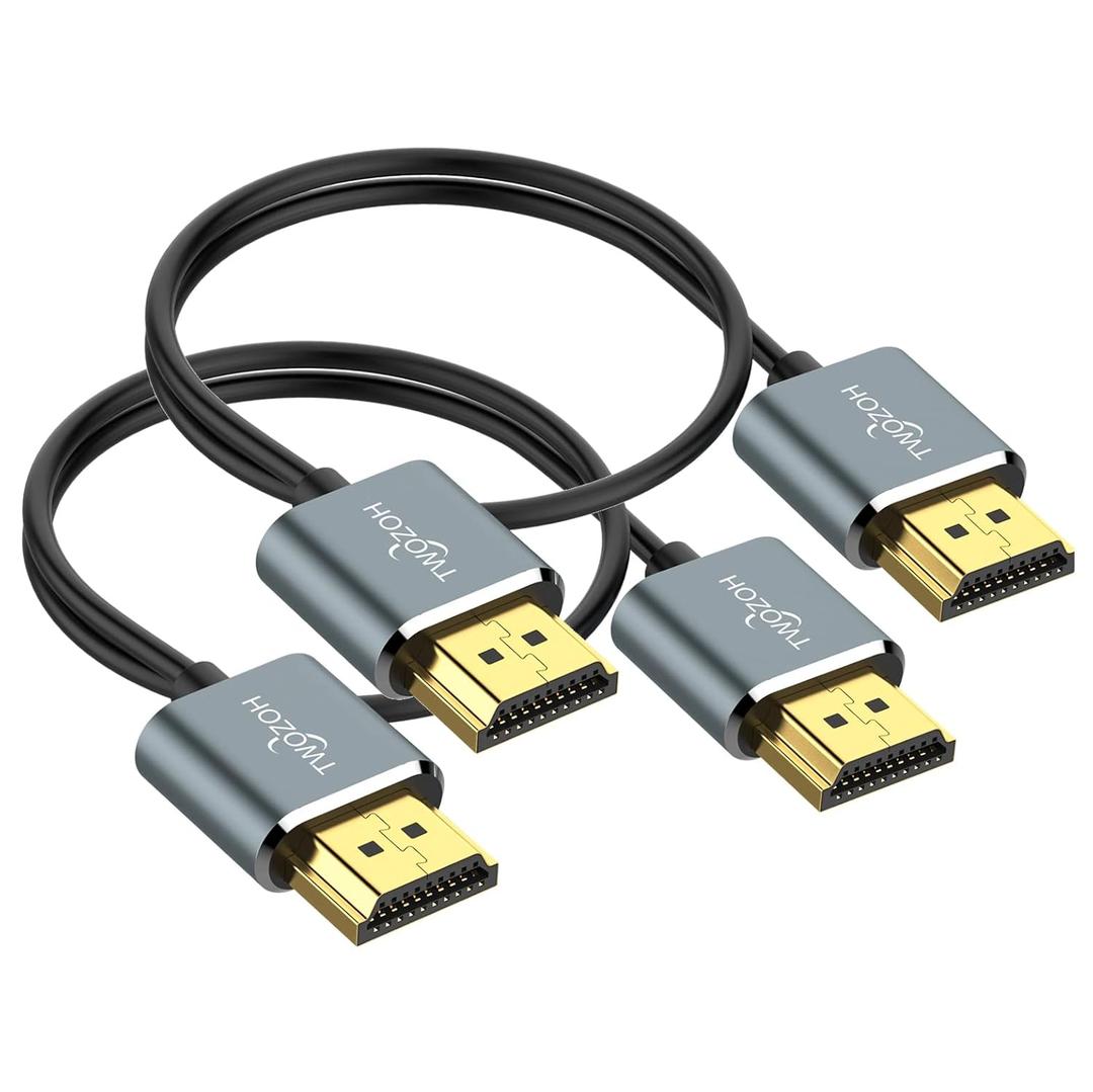 Twozoh Flexible & Slim HDMI Cable 1.6FT 2 Pack, Ultra Thin HDMI Cord Supports High Speed 4K@60Hz 18gbps 2160P/1080P