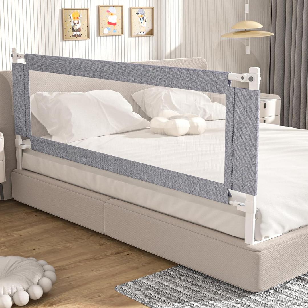 Bed Rail Guard for Toddlers, 1-Piece Adjustable Height Baby Bed Rail, Kids Safety Guard Rails for Twin Full Queen King Size (Gray, 1 Side:60") 