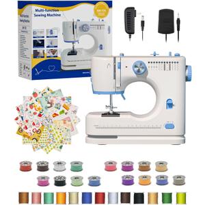 Portable Sewing Machine, Lncludes Beginner Basic Sewing Machine Kit, 12 Stitch Patterns Built-In, Versatile 2-Speed Foot Pedal, Great for Beginners, Adults, Home Use - Blue and White-S3