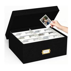 Decorative Photo Storage Box  2 Pack Linen Photo Box Organizer with Dividers, Fits Holds Up to 1700 Pictures and 4x6 Photos, Memory Keepsake Organizer for Scrapbook Supplies, Cards, Stamps (Black)