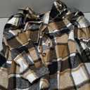 Omoone Women's Flannel Plaid Shacket Fall Oversized Long Button Down Shirt Jacket Shackets (Brown) S