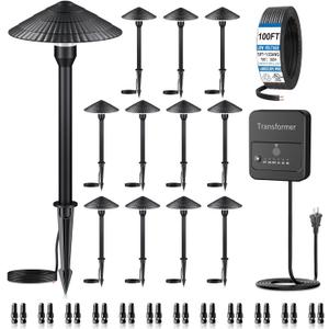 ZZXX All-in-One Low Voltage Landscape Lighting Kit 12-Pathway Lights with 96W Transformer, 5W LED Landscape Lighting Low Voltage 12-24V,IP66 Waterproof Outdoor Lights 2700K for Yard Patio Walkway
