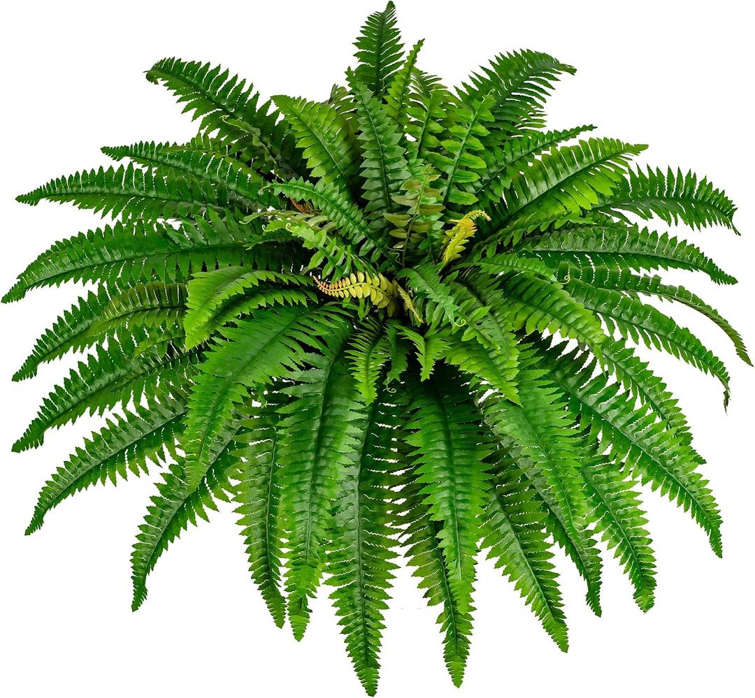 42" Fake Ferns for Outdoor Planter 79 Fronds Large Artificial Boston Fern Bush, Faux Hanging Baskets Plants Indoor 28" Tall Home Office Garden Porch Decor