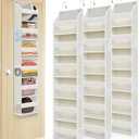 3-Pack Small Over the Door Hanging Organizer, 6 Clear Pockets and 6 Mesh Pockets, 11.8 Wide for Narrow Cabinet Doors, French Doors in the Bathroom, Closet, RV