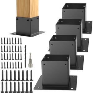 FUCNEN 4 x 4 Post Base 4 Pcs Square Brackets Kit Inner Size 3.6"X3.6" Deck Post Base Flange Standard Wood Post Stainless Steel Anchor Base for Porch Deck Handrail Fence Gate Railing Pergola Support
